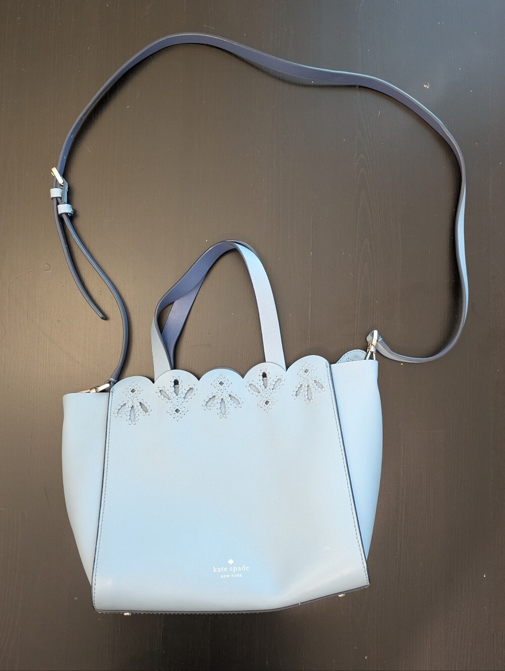 SOLD Kate Spade light blue scalloped purse leather